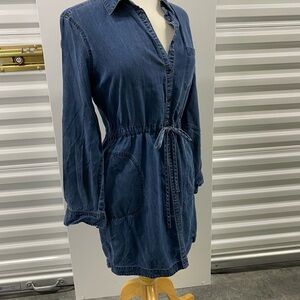 Denim Button Down Shirt Dress with Belt